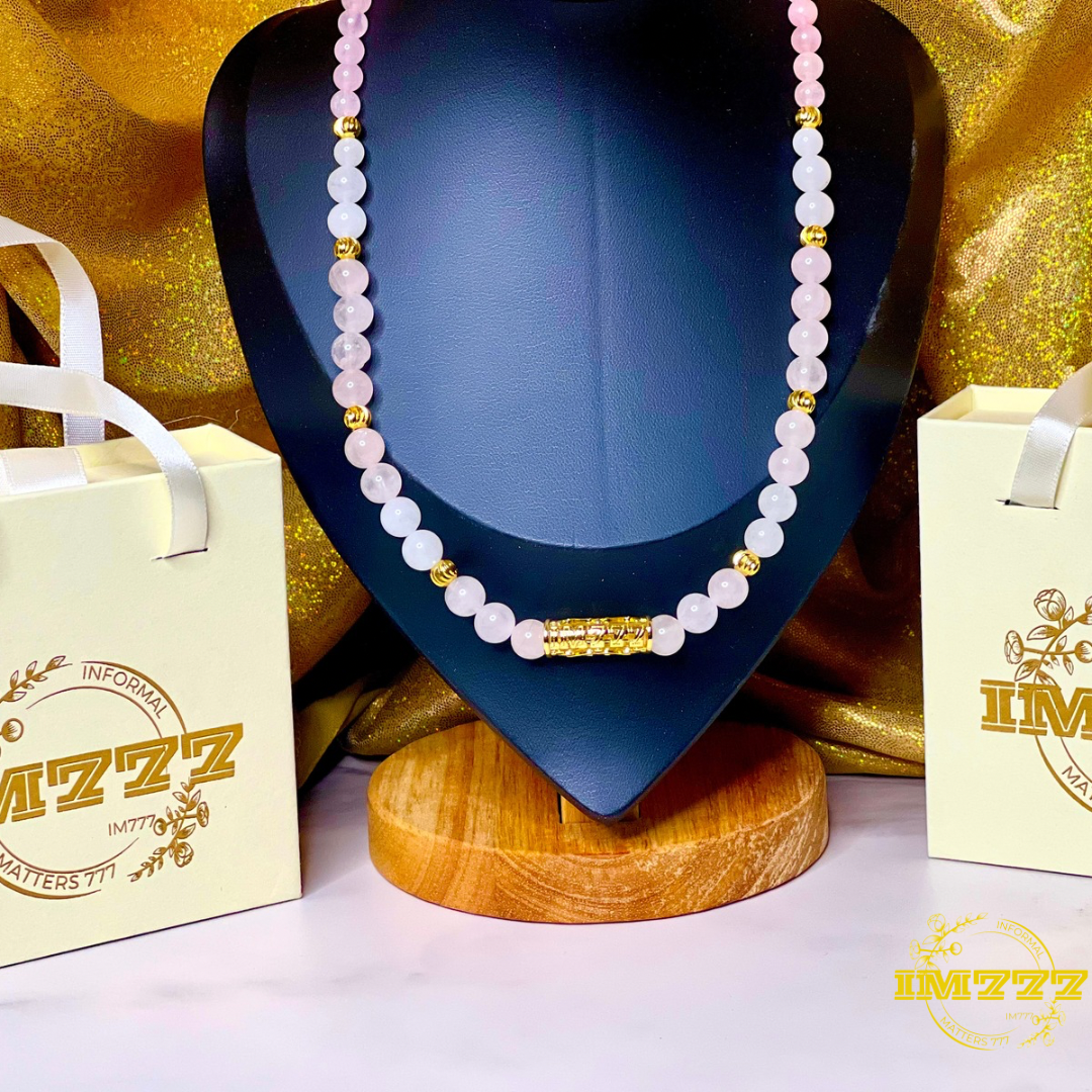 Love is an energy that presents a strong presence effortlessly!
High vibrations to you. Our Lovely Purification piece here at Informal Matters 777 it is a beautiful piece when it comes to channeling abundant, unconditional love.
Made with rose quartz and white jade the Lovely Purification releases what no longer positively serves while allowing love to make its way to the forefront.
Expect to experience an upliftment in your mood and be able to approach your environment and situation on your journey with